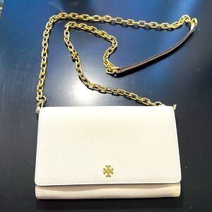 Tory Burch (Genuine) with Gold-Colored Chain White Purse With Gold Detailing